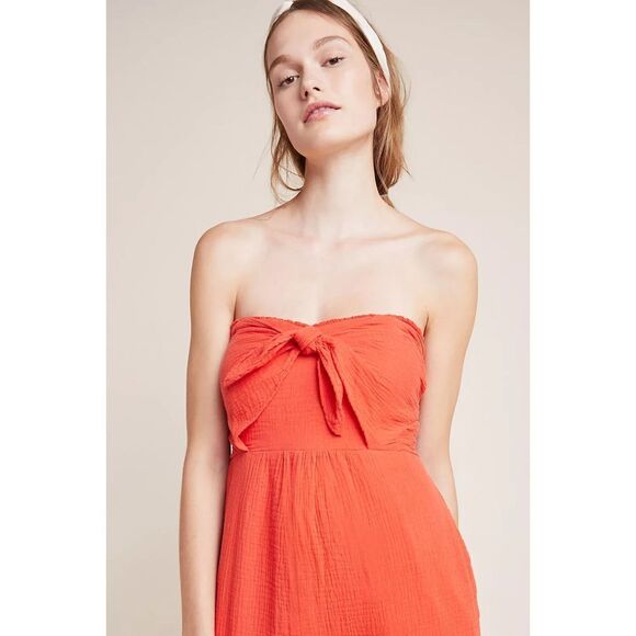 ANTHROPOLOGIE Saturday Sunday Red Orange Gauzy Isabel Tie Front Jumpsuit Medium - Picture 3 of 9